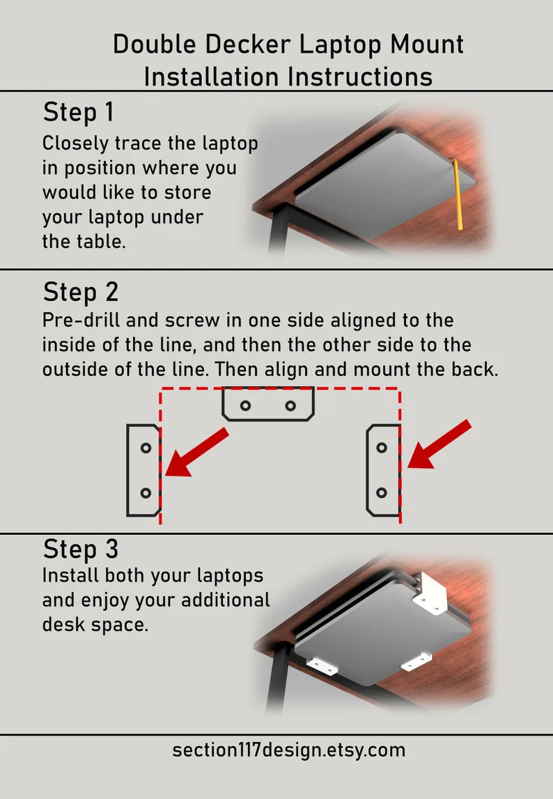 Under Desk Single Deck Laptop Holder Mount | Fits One Laptop